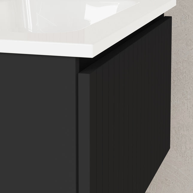Luxe  Matt Black Fluted Wall Hung Vanity Unit Including Basin 600mm x 390mm