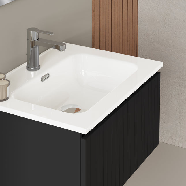 Luxe  Matt Black Fluted Wall Hung Vanity Unit Including Basin 600mm x 390mm