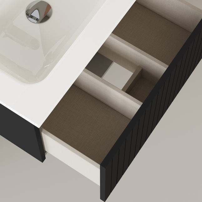 Luxe  Matt Black Fluted Wall Hung Vanity Unit Including Basin 600mm x 390mm