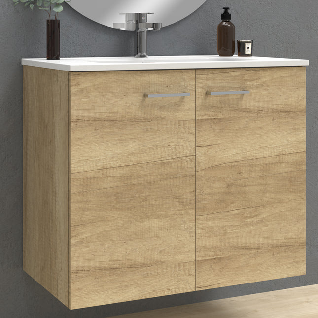 Rabat Natural Oak Wall Hung Vanity Unit 800mm