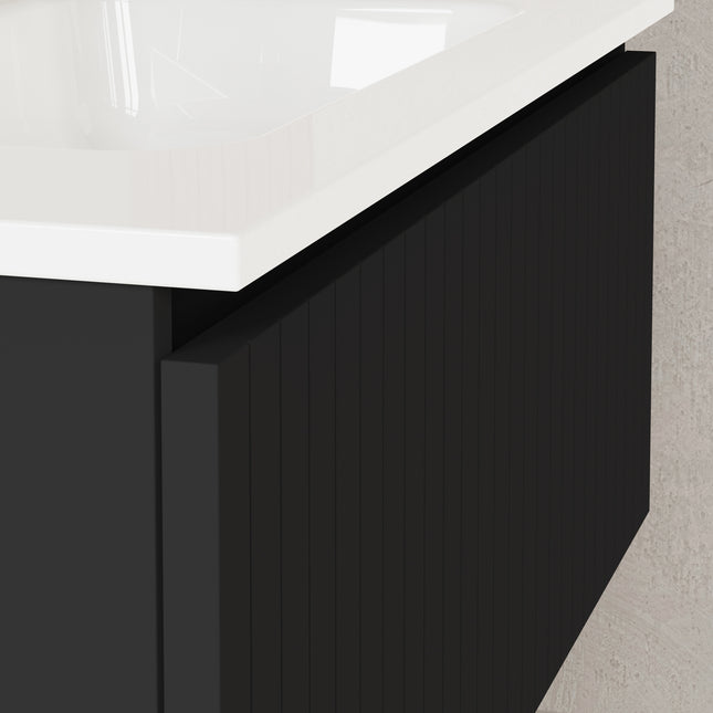 Luxe Matt Black Fluted Wall Hung Vanity Unit Including Basin 800mm x 390mm
