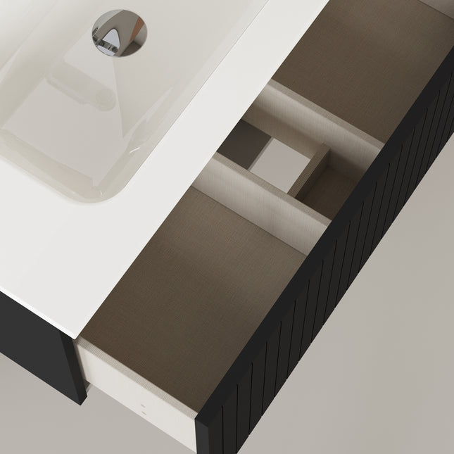 Luxe Matt Black Fluted Wall Hung Vanity Unit Including Basin 800mm x 460mm