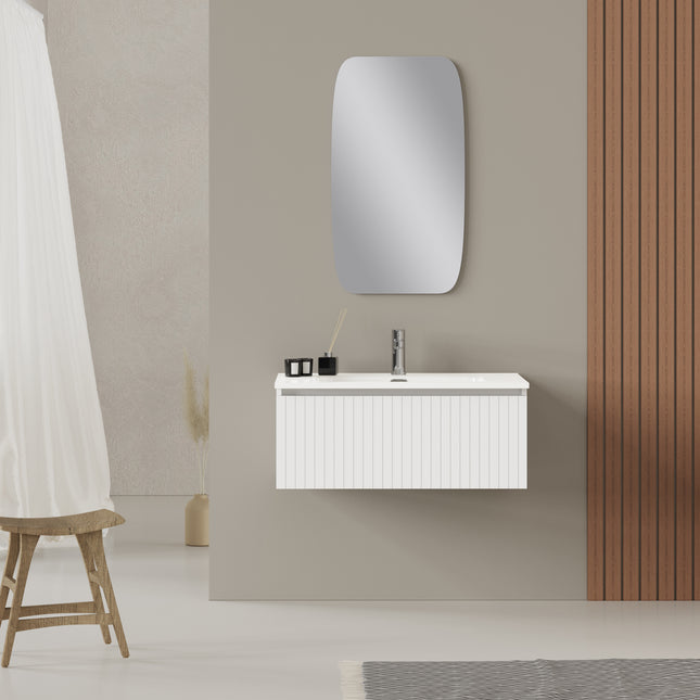 Luxe Matt White Fluted Wall Hung Vanity Unit Including Basin 800mm x 390mm