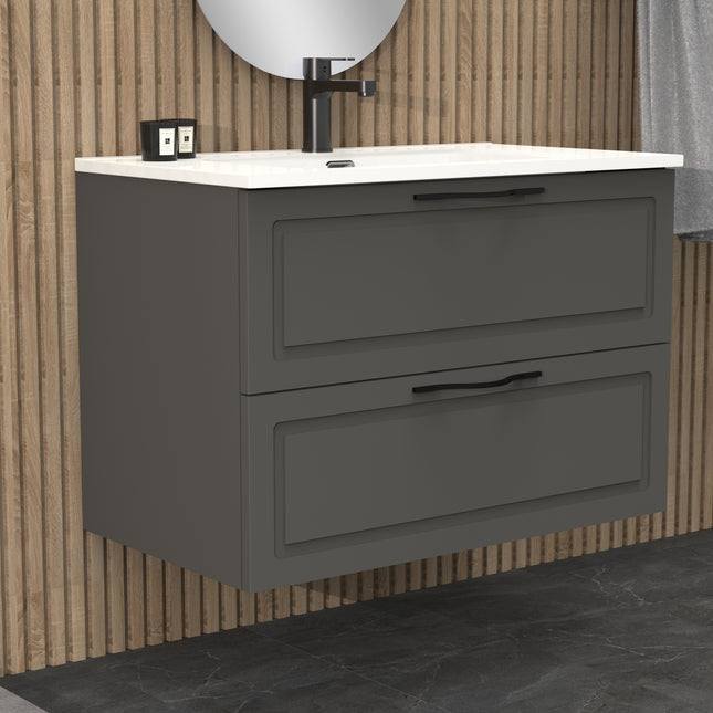 Midnight Matt Grey 800mm Wall Hung Vanity Unit