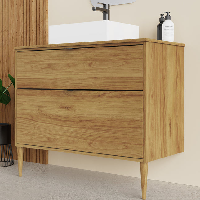Sicily Caramel Oak 1000mm Wall Hung Vanity Unit