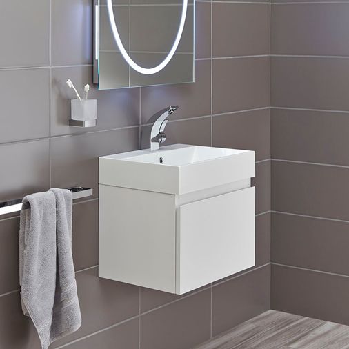 Geo 500mm Wall Hung Basin Unit inc Basin Complete - Gloss White