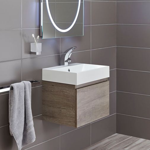 Geo 500mm Basin & Wall Mounted Vanity Unit - Nebraska Oak