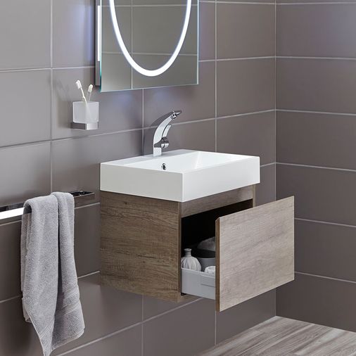 Geo 500mm Basin & Wall Mounted Vanity Unit - Nebraska Oak