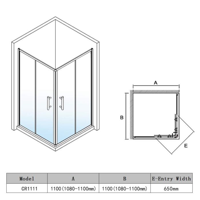 NILE 1100 x 1100 mm Framed Sliding Corner Entry Shower Enclosure