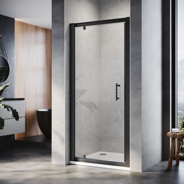 NILE 760mm Black Pivot Hinge Shower Enclosure 6mm Glass Reversible Cubicle Door