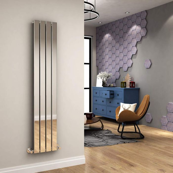 NILE 1600x300mm Designer Chrome Vertical Flat Panel Column Radiator