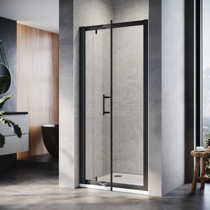 NILE 700mm Black Pivot Hinge Shower Enclosure 6mm Glass Reversible Cubicle Door