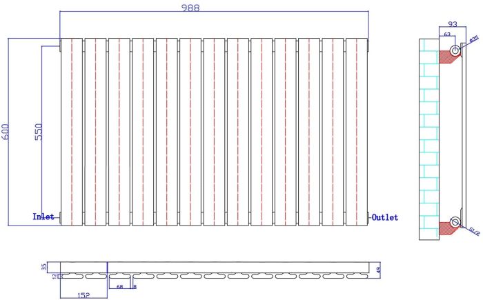 NILE 600x988mm Single Horizontal Designer Radiator Flat Panel Modern Radiator