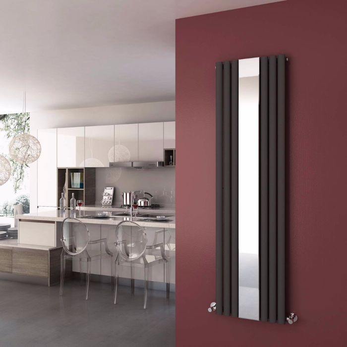 NILE Anthracite 1800x500mm Vertical Oval Panel Mirror Radiator