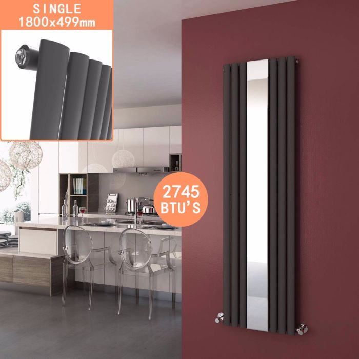 NILE Anthracite 1800x500mm Vertical Oval Panel Mirror Radiator
