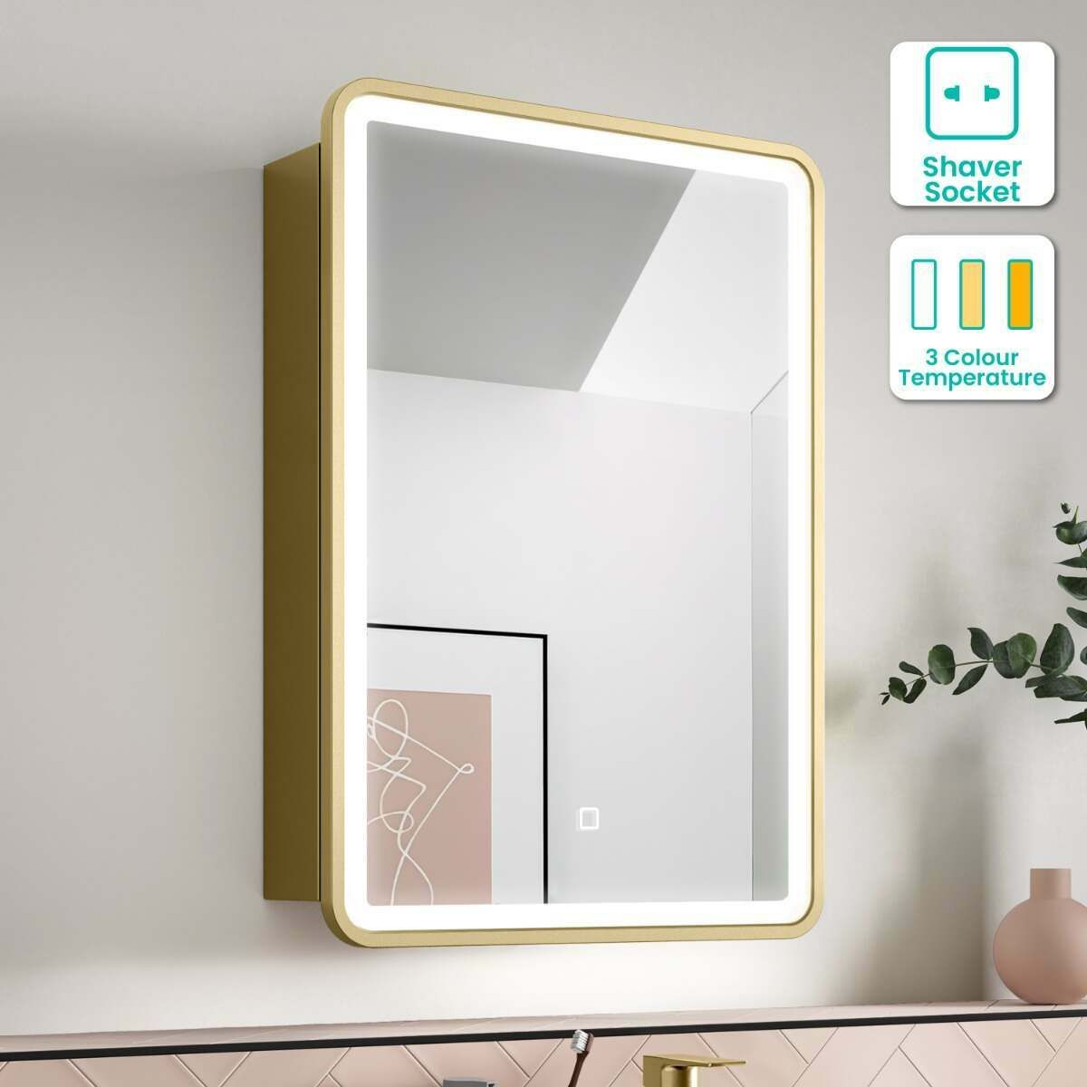 Julietta Brushed Brass Illuminated LED Mirror Cabinet 710x500mm