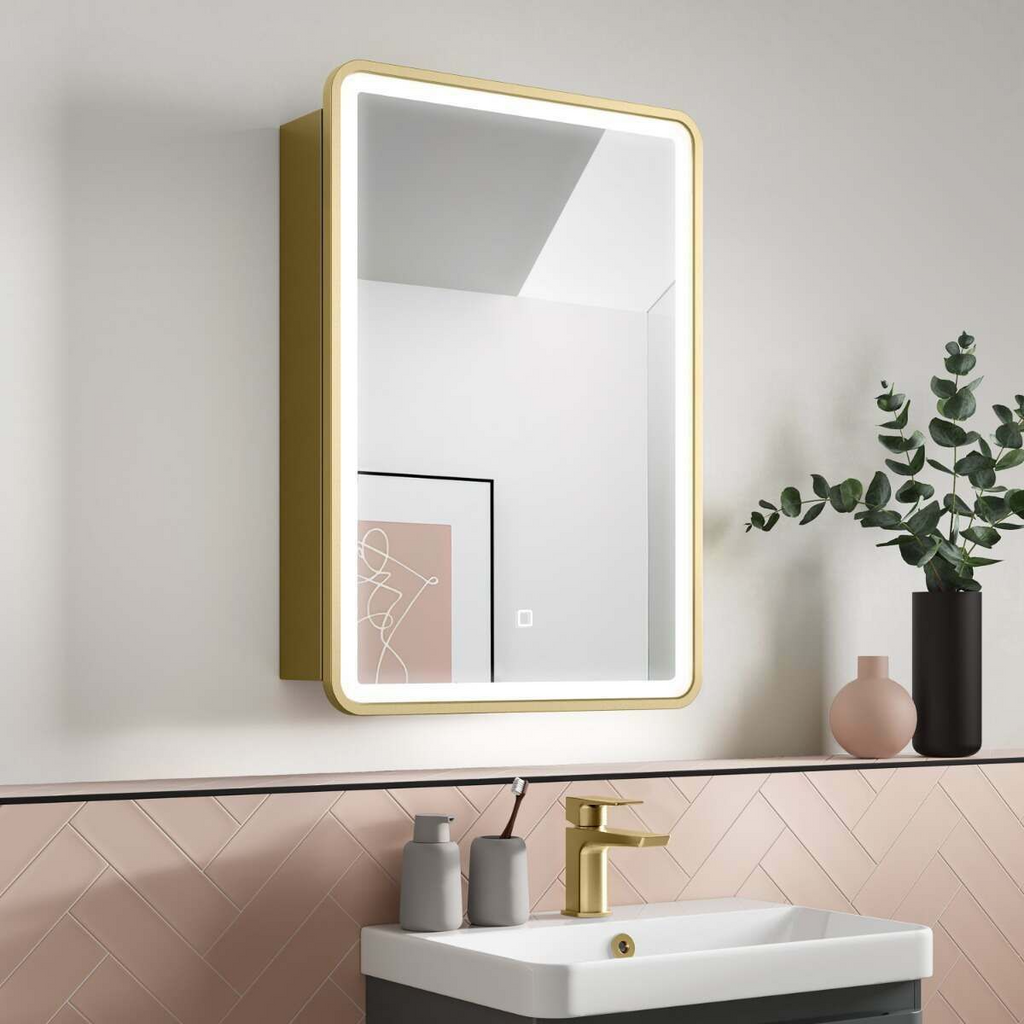 Julietta Brushed Brass Illuminated LED Mirror Cabinet 710x500mm