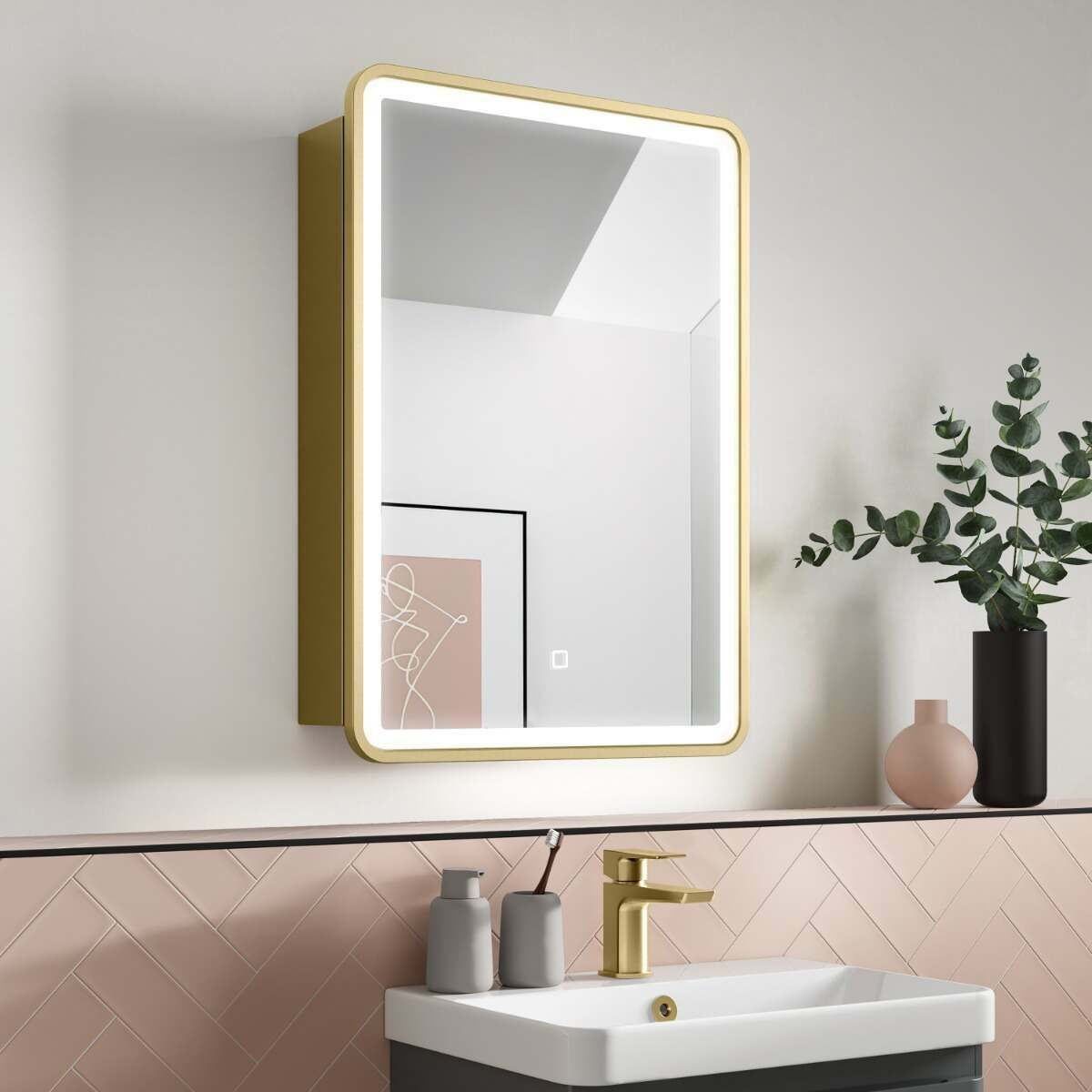 Julietta Brushed Brass Illuminated LED Mirror Cabinet 710x500mm
