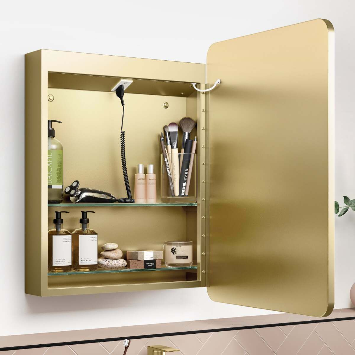 Julietta Brushed Brass Illuminated LED Mirror Cabinet 710x500mm