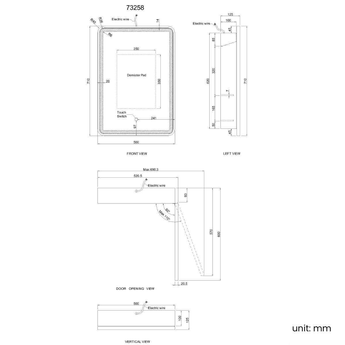 Julietta Brushed Brass Illuminated LED Mirror Cabinet 710x500mm