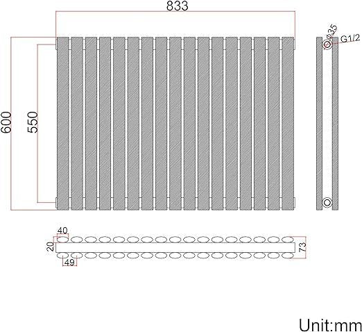 NILE Black Designer Radiator 600x833mm Horizontal Oval Column Double Panel Radiator