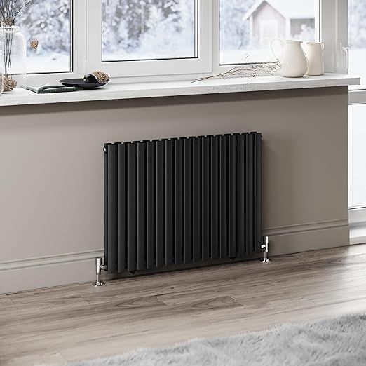 NILE Black Designer Radiator 600x833mm Horizontal Oval Column Double Panel Radiator