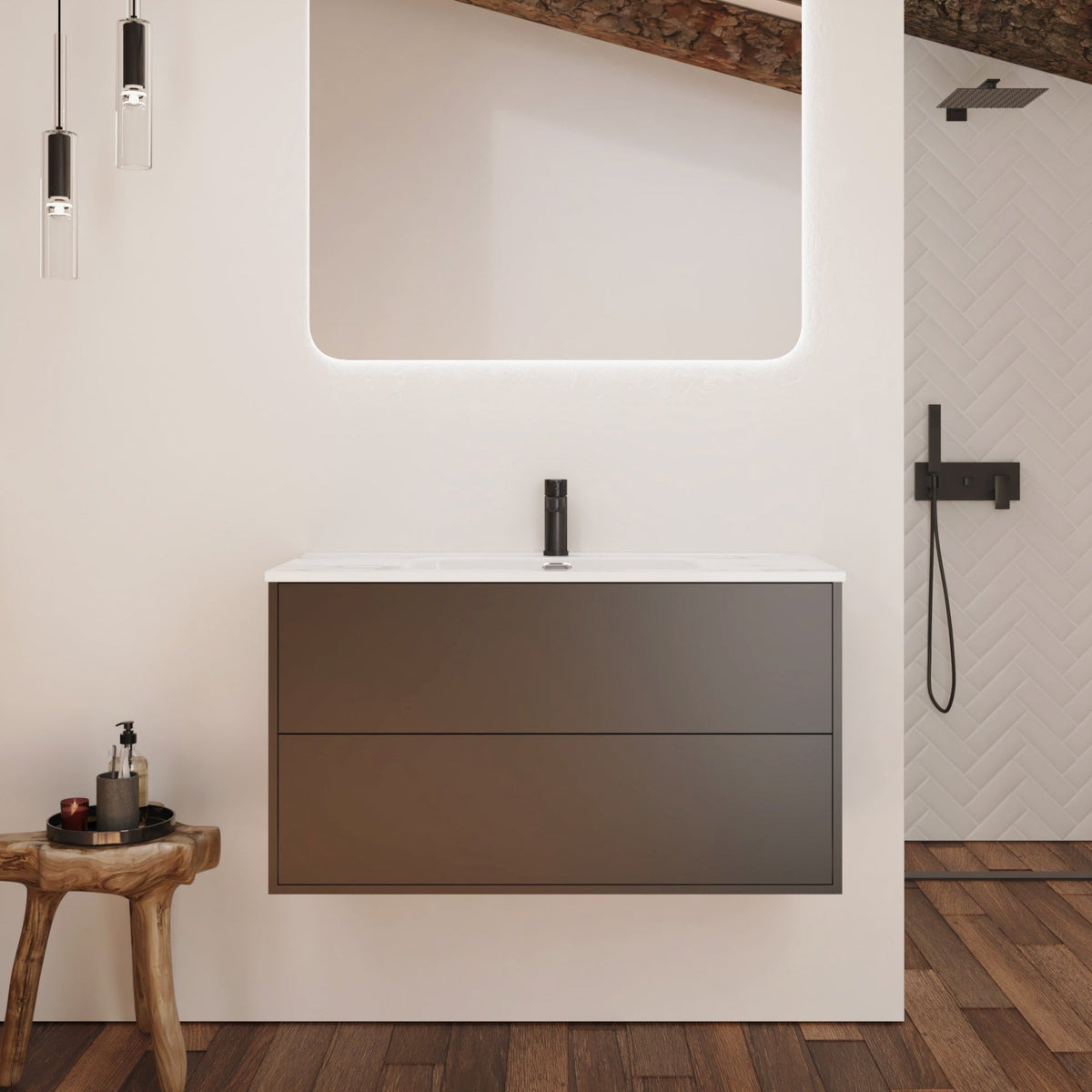 Optimus Noir 1000mm Wall Hung Vanity Unit + Basin - Matt Black