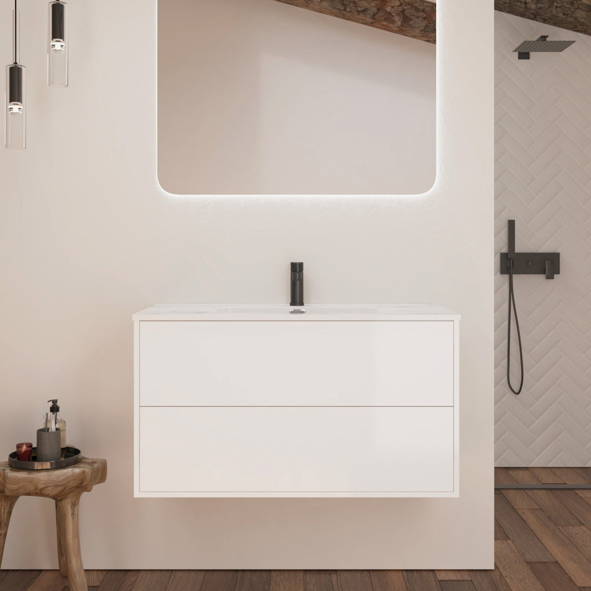Optimus Noir 1000mm Wall Hung Vanity Unit + Basin - Matt White