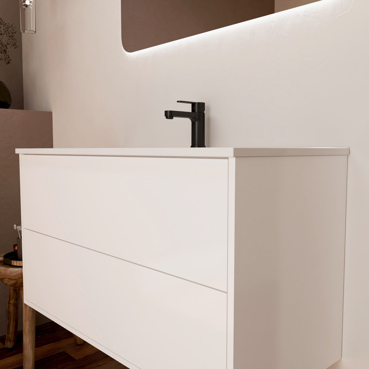 Optimus Noir 1000mm Wall Hung Vanity Unit + Basin - Matt White