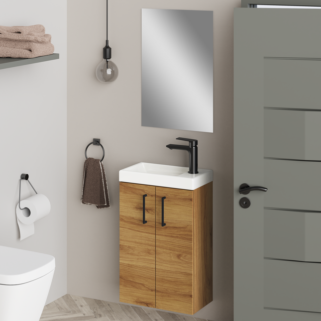 Geo 400mm Caramel Oak Wall Hung Cloakroom Vanity