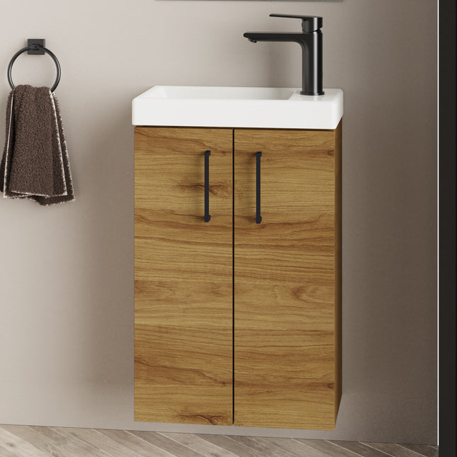 Geo 400mm Caramel Oak Wall Hung Cloakroom Vanity