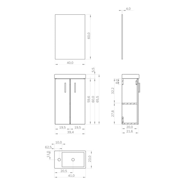 Geo 400mm Matt White Wall Hung Cloakroom Vanity
