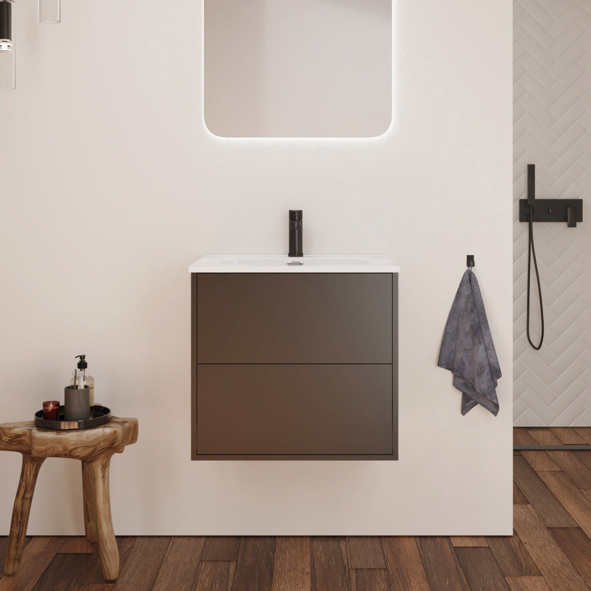 Optimus Noir 600mm Wall Hung Vanity Unit + Basin - Matt Black