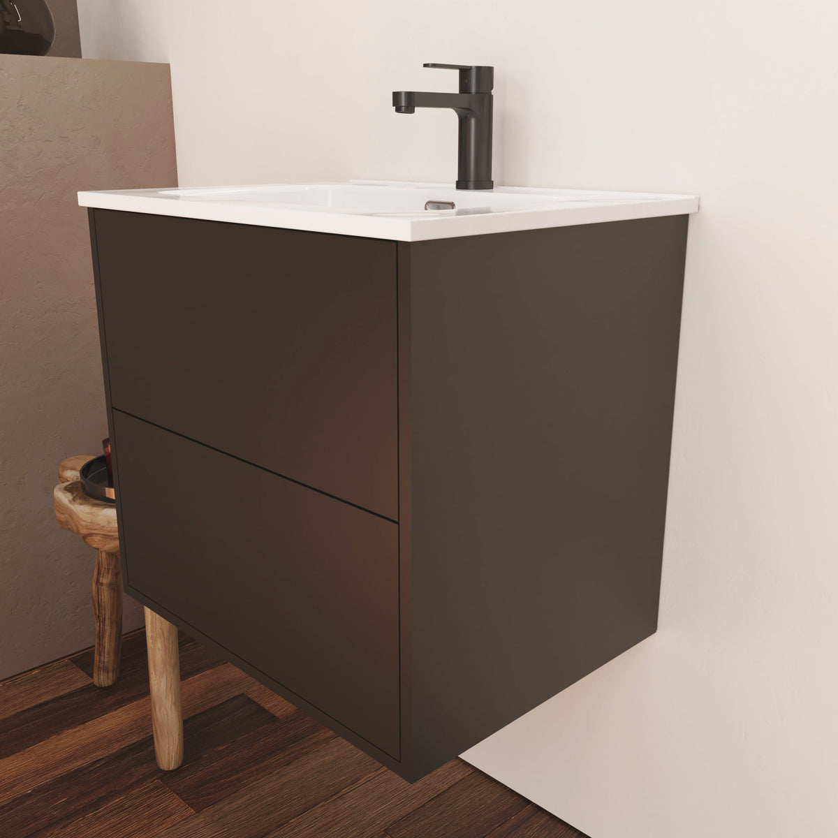 Optimus Noir 600mm Wall Hung Vanity Unit + Basin - Matt Black