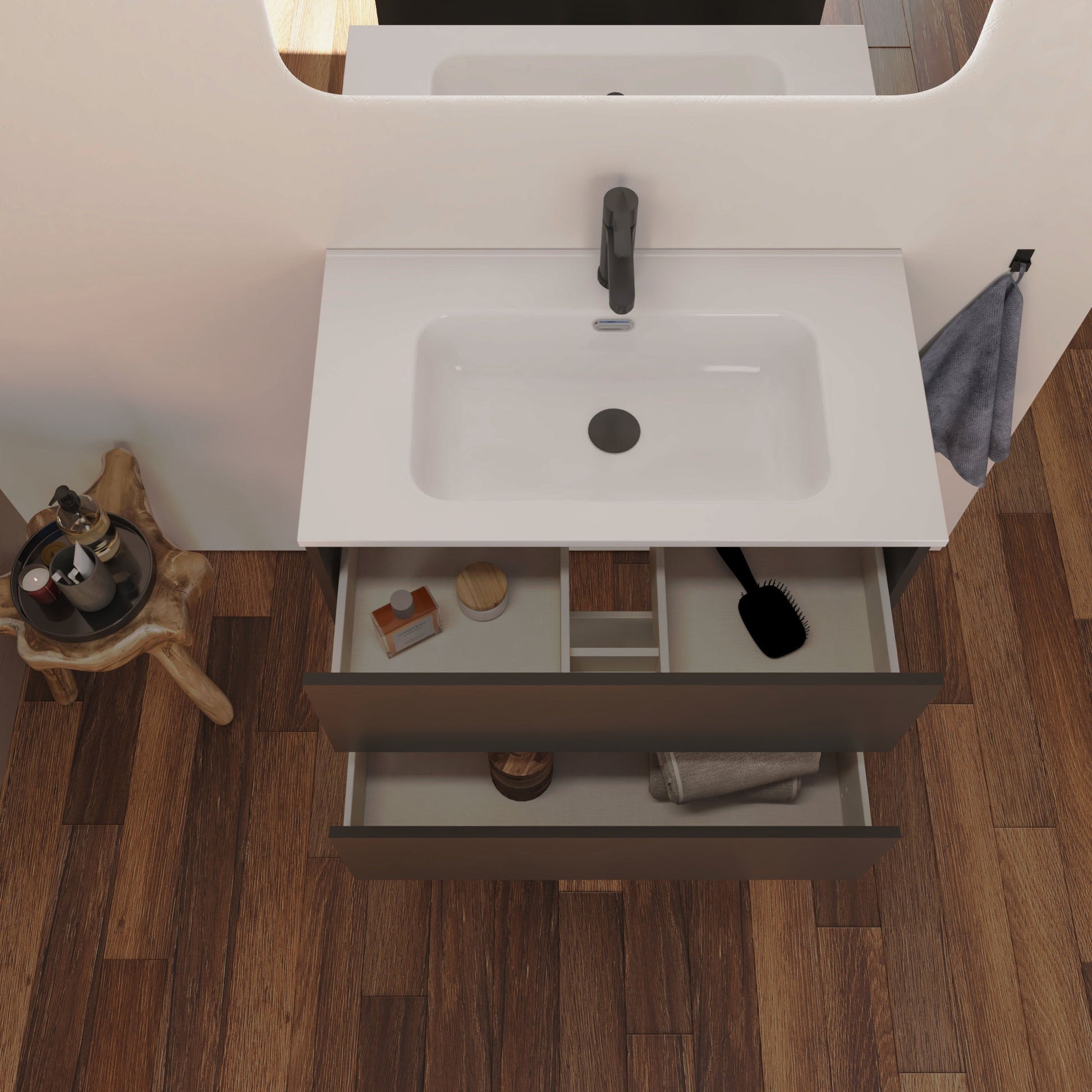 Optimus Noir 600mm Wall Hung Vanity Unit + Basin - Matt Black