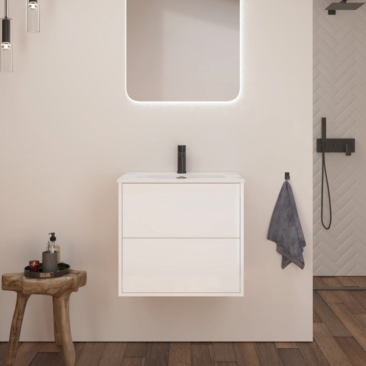 Optimus Noir 600mm Wall Hung Vanity Unit + Basin - Matt White