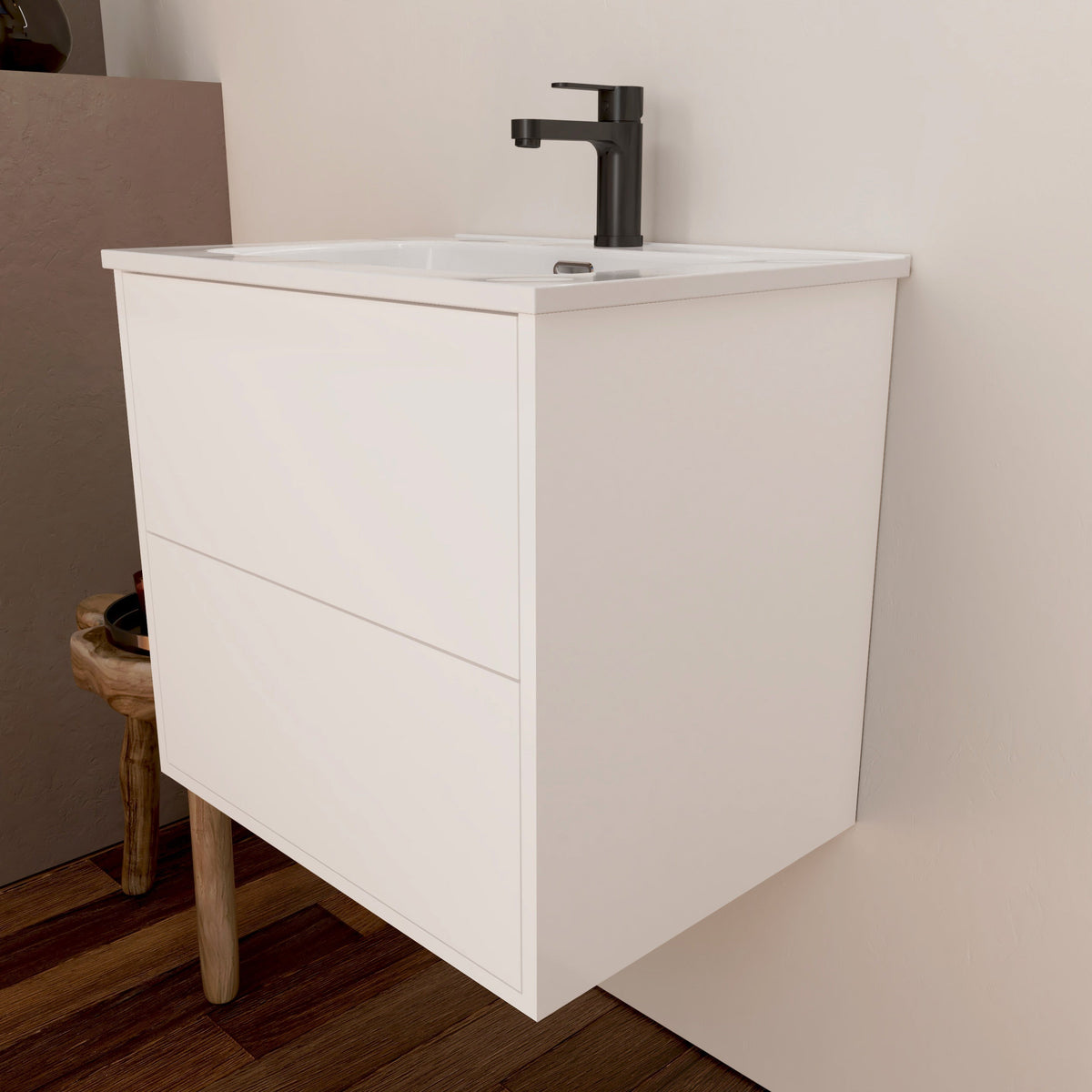 Optimus Noir 600mm Wall Hung Vanity Unit + Basin - Matt White