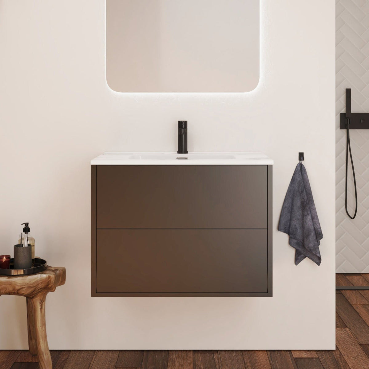 Optimus Noir 700mm Wall Hung Vanity Unit + Basin - Matt Black