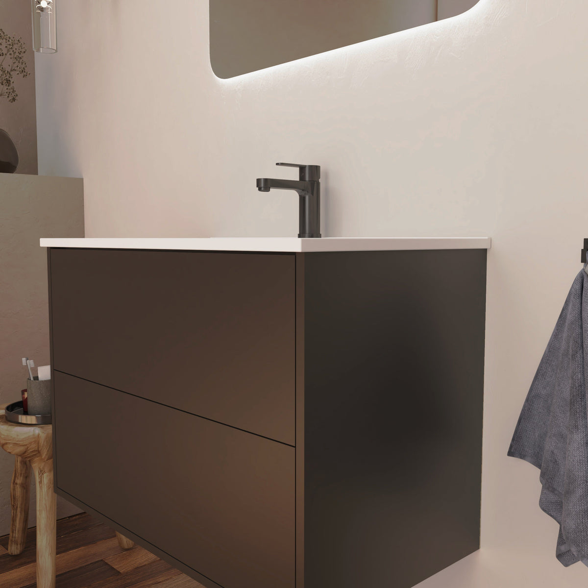 Optimus Noir 700mm Wall Hung Vanity Unit + Basin - Matt Black