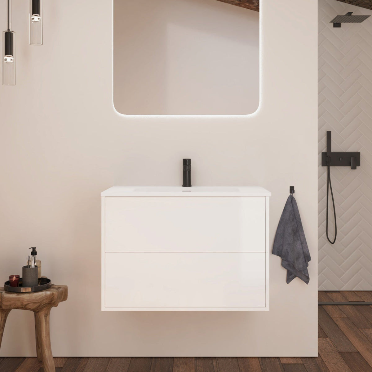 Optimus Noir 800mm Wall Hung Vanity Unit + Basin - Matt White