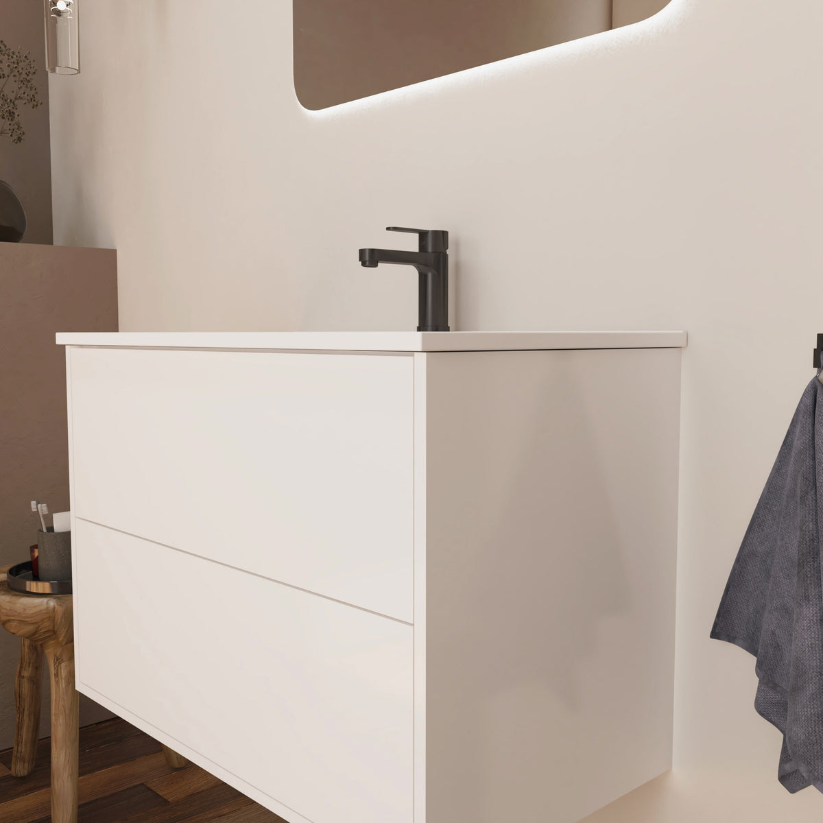 Optimus Noir 800mm Wall Hung Vanity Unit + Basin - Matt White