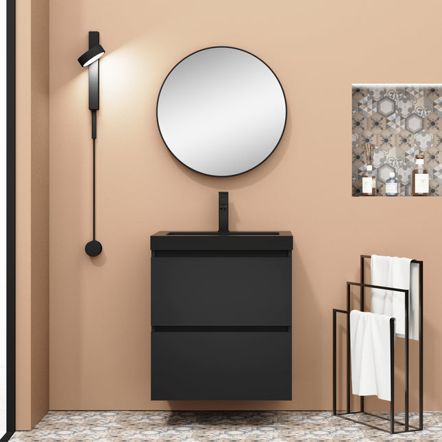 Casa Blanca Matt Black 600mm Double Drawer Wall Hung Vanity Unit