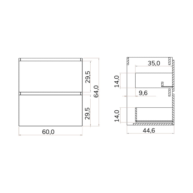 Casa Blanca Matt Grey 600mm Double Drawer Wall Hung Vanity Unit