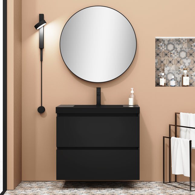 Casa Blanca Matt Black 800mm Double Drawer Wall Hung Vanity Unit