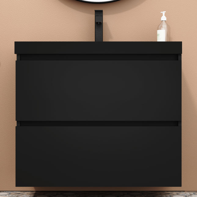 Casa Blanca Matt Black 800mm Double Drawer Wall Hung Vanity Unit