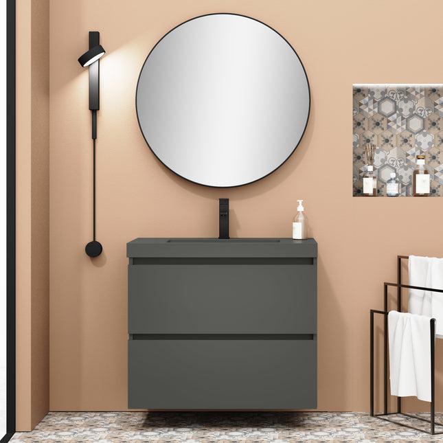 Casa Blanca Matt Grey 800mm Double Drawer Wall Hung Vanity Unit