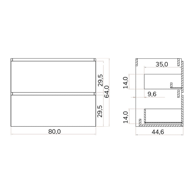 Casa Blanca Matt Black 800mm Double Drawer Wall Hung Vanity Unit