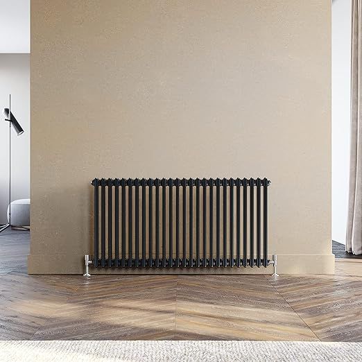 NILE Traditional Radiator 600 x 1190 mm Black 2 Column Cast Iron Style Radiator Central Heating Radiator