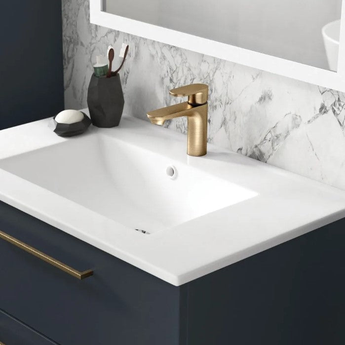 Nezrol Round Mono Basin Mixer with Click Clack Waste - Brushed Brass