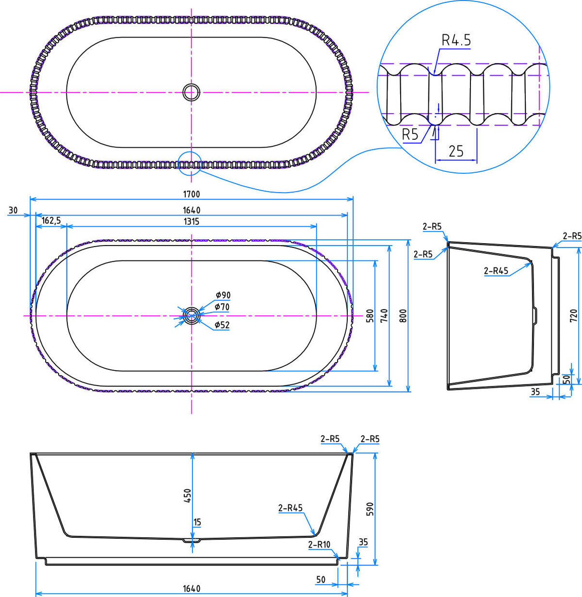 Legacy Labyrinth Fluted Freestanding Bath